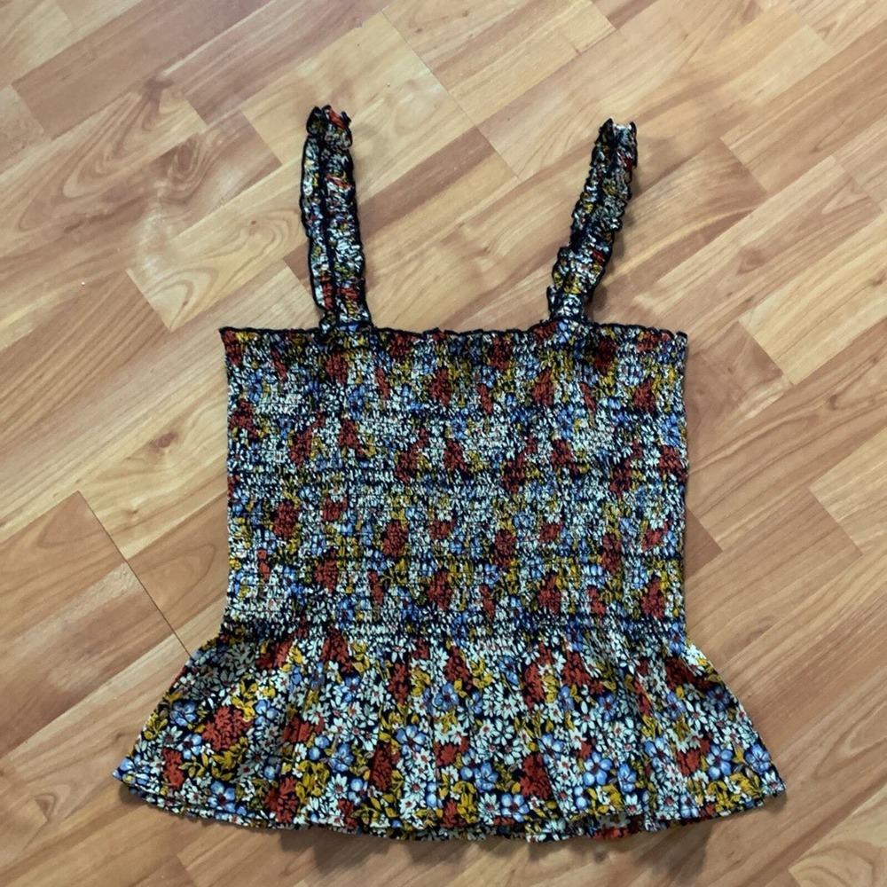 NWT Patrons of Peace floral‎ print smocked peplum top